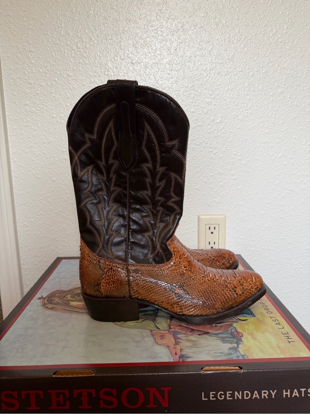 Justin Boots Two-Tone Brown and Black Exotic Western Boots